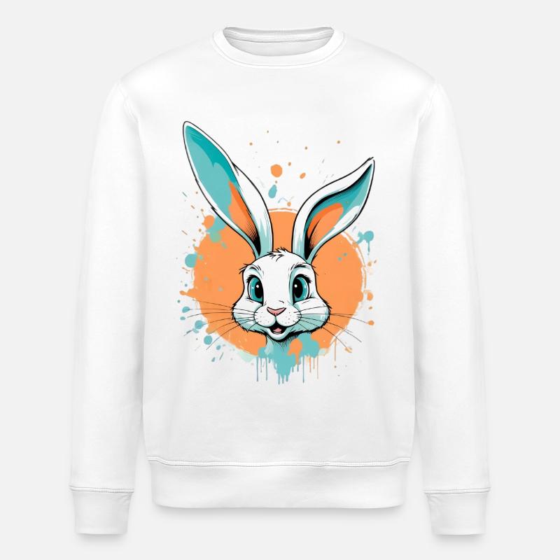 Rabbit head with paint splashes - Stanley/Stella ROLLER Unisex Organic Sweatshirt - white