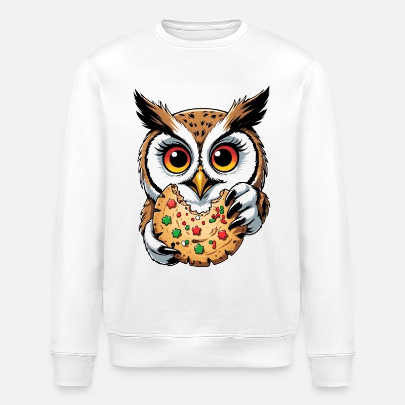 Eule mit grossem Keks Illustration - Stanley/Stella Unisex Bio-Sweatshirt ROLLER - Weiß