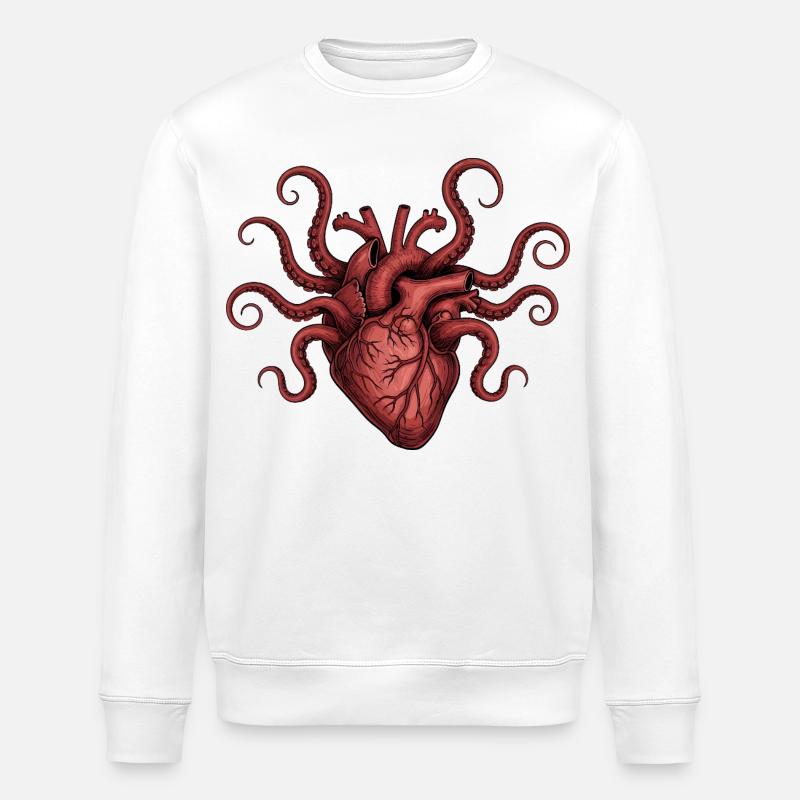 Herzkraken Illustration - Stanley/Stella Unisex Bio-Sweatshirt ROLLER - Weiß