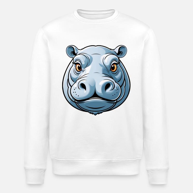 Blauer Hippo Cartoonkopf - Stanley/Stella Unisex Bio-Sweatshirt ROLLER - Weiß