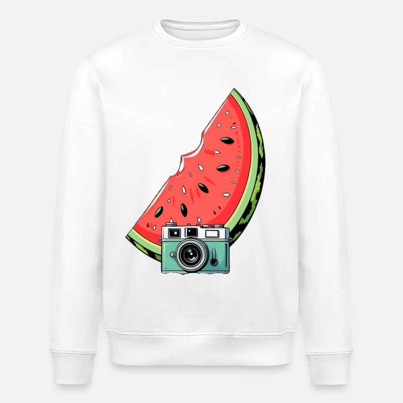 Wassermelone Kamera Illustration - Stanley/Stella Unisex Bio-Sweatshirt ROLLER - Weiß