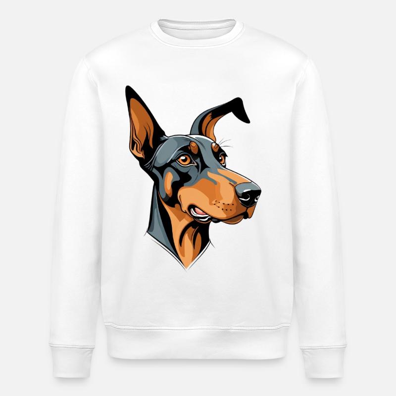 Dobermann Kopf Cartoon Illustration - Stanley/Stella Unisex Bio-Sweatshirt ROLLER - Weiß