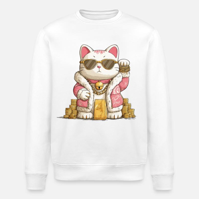 Maneki Neko doré - Sweat bio ROLLER Stanley/Stella Unisexe - blanc