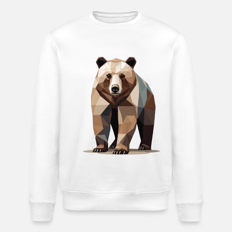 Geometrischer Grizzly Bär Polygon - Stanley/Stella Unisex Bio-Sweatshirt ROLLER - Weiß