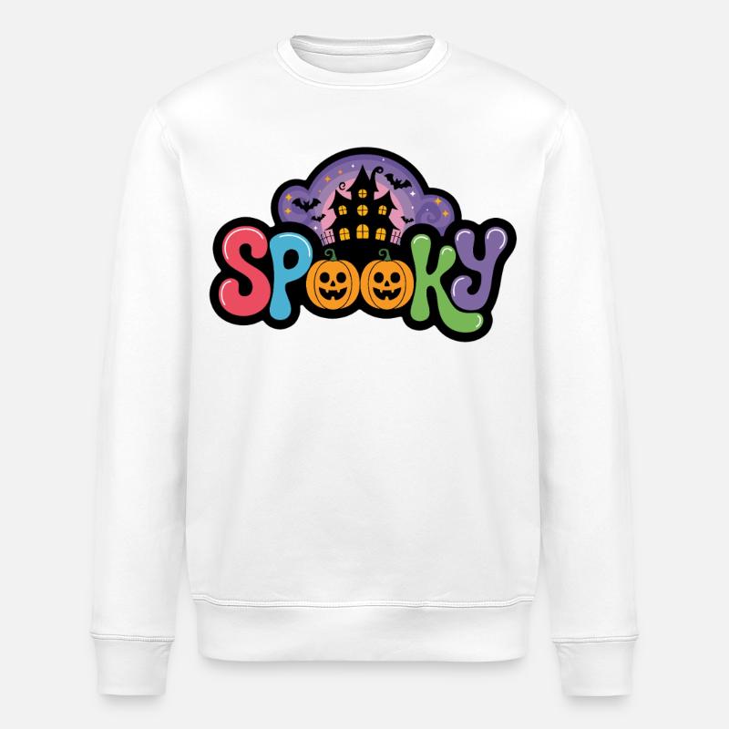 Spooky Halloween Haus Illustration - Stanley/Stella Unisex Bio-Sweatshirt ROLLER - Weiß