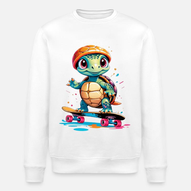 Turtle on skateboard - Stanley/Stella ROLLER Unisex Organic Sweatshirt - white
