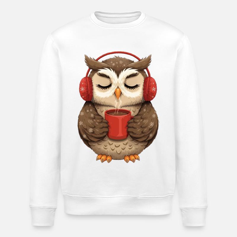 Kuscheleule mit Kopfhörern und Kaffee - Stanley/Stella Unisex Bio-Sweatshirt ROLLER - Weiß