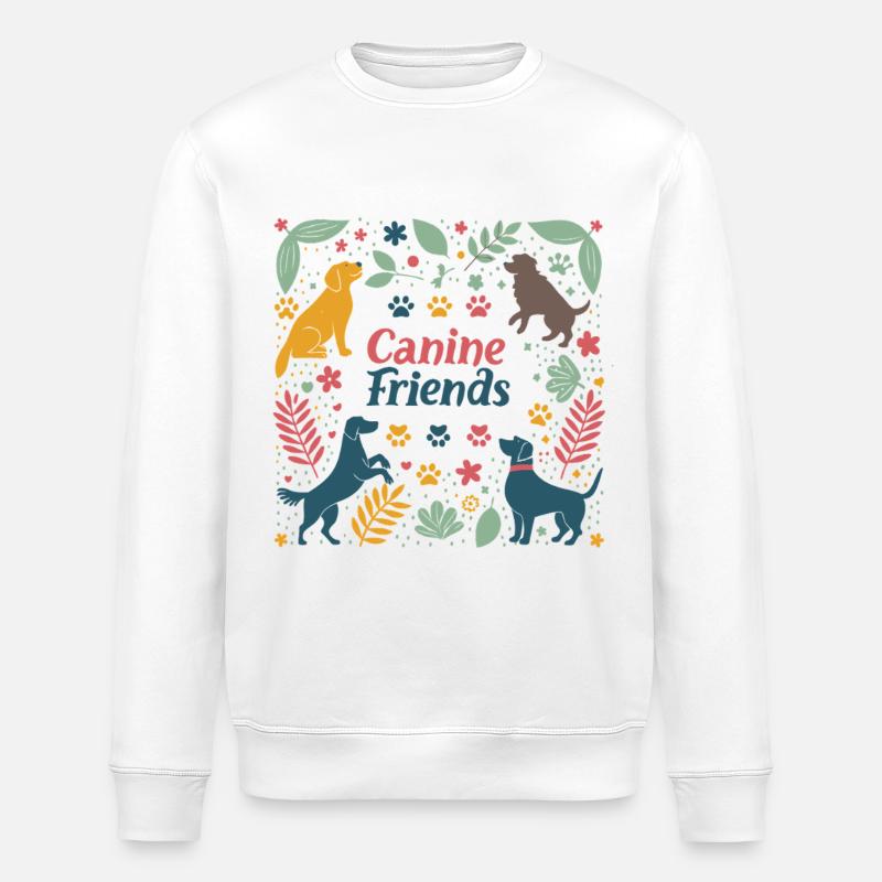 Bunte Hunde und Blumen - Stanley/Stella Unisex Bio-Sweatshirt ROLLER - Weiß