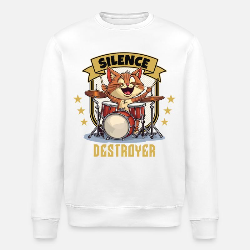Drums Drums Silence Destroyer Cat Funny - Stanley/Stella ROLLER Unisex Organic Sweatshirt - white