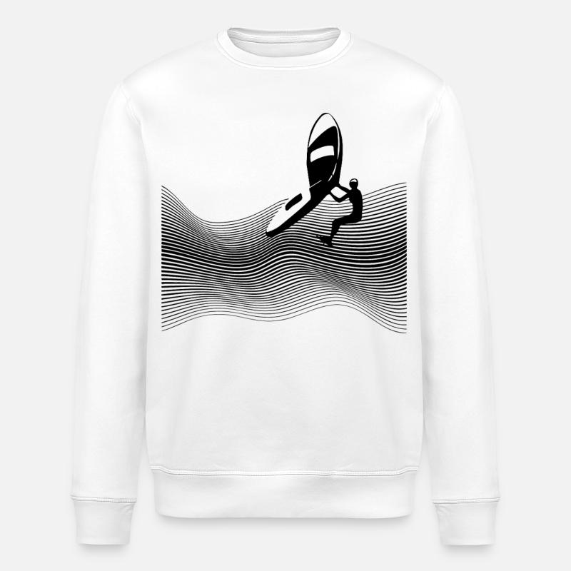 Wingfoiler on graphic waves - Stanley/Stella ROLLER Unisex Organic Sweatshirt - white