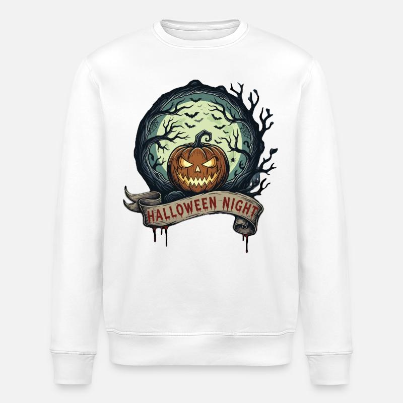 Citrouille d’Halloween au clair de lune - Sweat bio ROLLER Stanley/Stella Unisexe - blanc