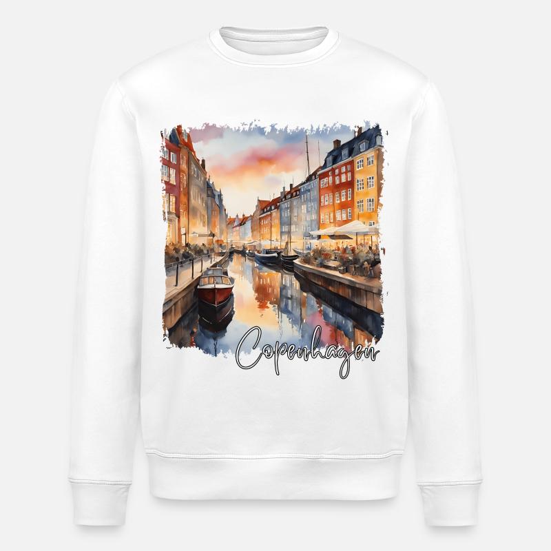 Aquarelle de Copenhague, Copenhague Danemark - Sweat bio ROLLER Stanley/Stella Unisexe - blanc