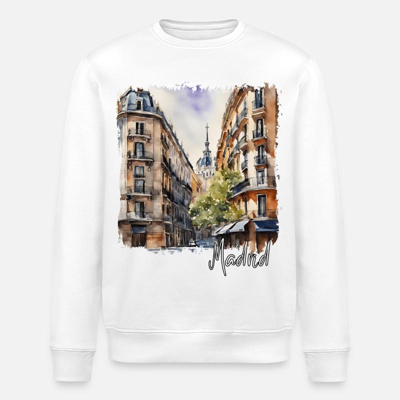 Aquarell von Madrid, Madrid, Spanien - Stanley/Stella Unisex Bio-Sweatshirt ROLLER - Weiß