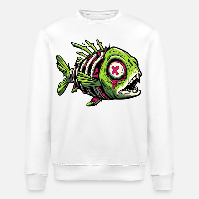 Graffiti de poisson zombie - Sweat bio ROLLER Stanley/Stella Unisexe - blanc