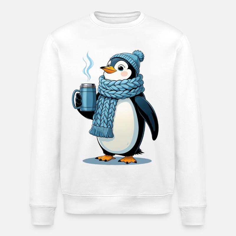 Pingouin câlin avec écharpe bleue - Sweat bio ROLLER Stanley/Stella Unisexe - blanc