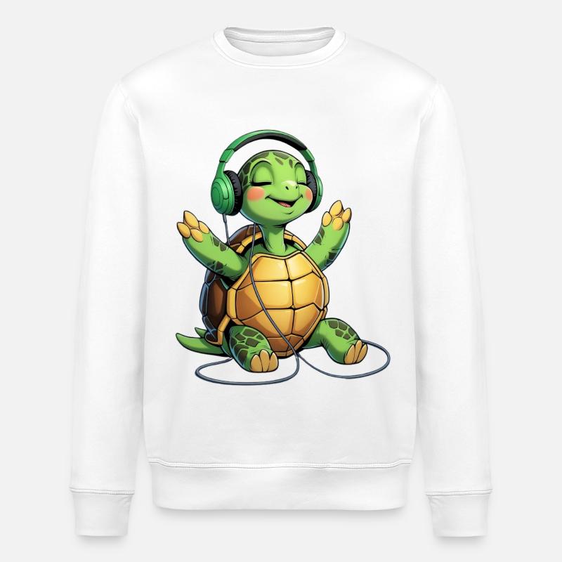 Musikturtle mit Kopfhörern - Stanley/Stella Unisex Bio-Sweatshirt ROLLER - Weiß