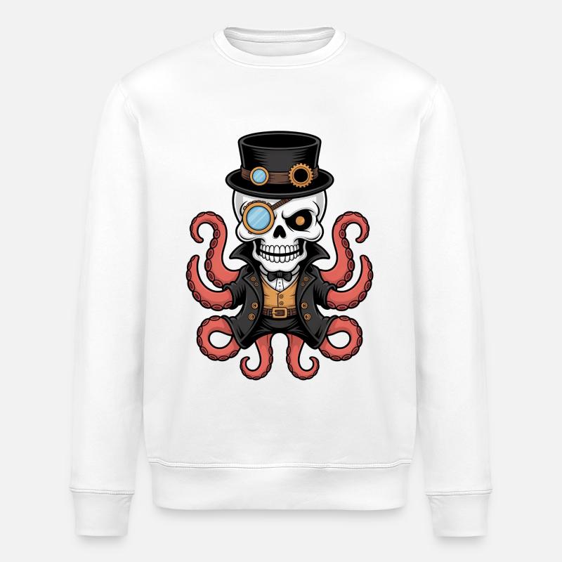 Oktopus Im Steampunk Stil Mit Monokel - Stanley/Stella Unisex Bio-Sweatshirt ROLLER - Weiß