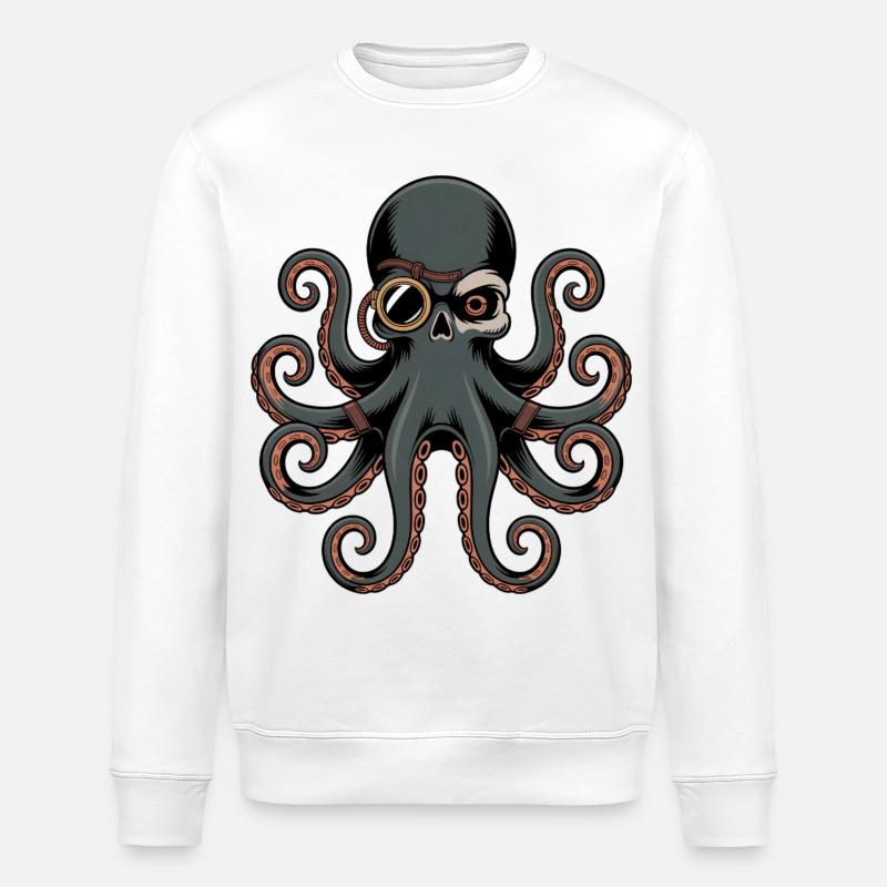 Octopus in steampunk style with monocle - Stanley/Stella ROLLER Unisex Organic Sweatshirt - white