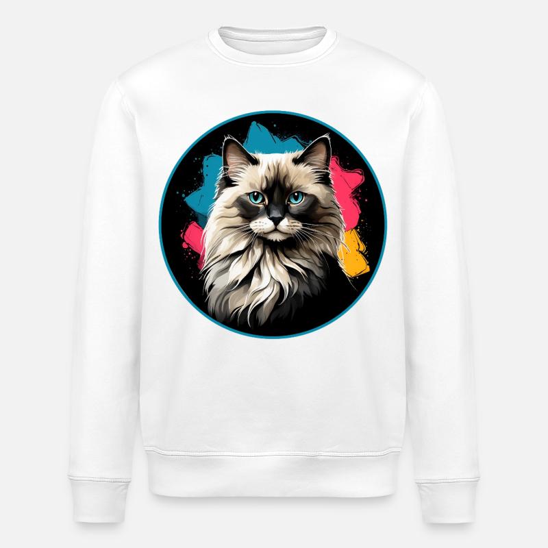 Katzenporträt Neon Spritzer im Kreis - Stanley/Stella Unisex Bio-Sweatshirt ROLLER - Weiß