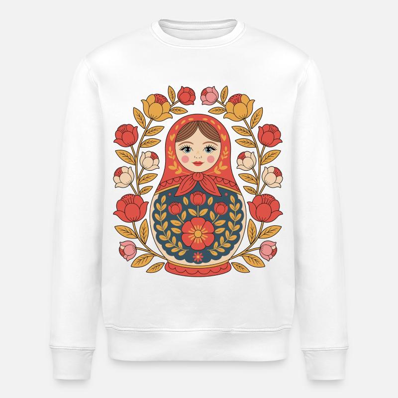 Matryoshka Blumenkranz Design - Stanley/Stella Unisex Bio-Sweatshirt ROLLER - Weiß
