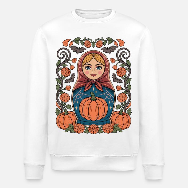 Herbstmatryoshka Kürbis - Stanley/Stella Unisex Bio-Sweatshirt ROLLER - Weiß
