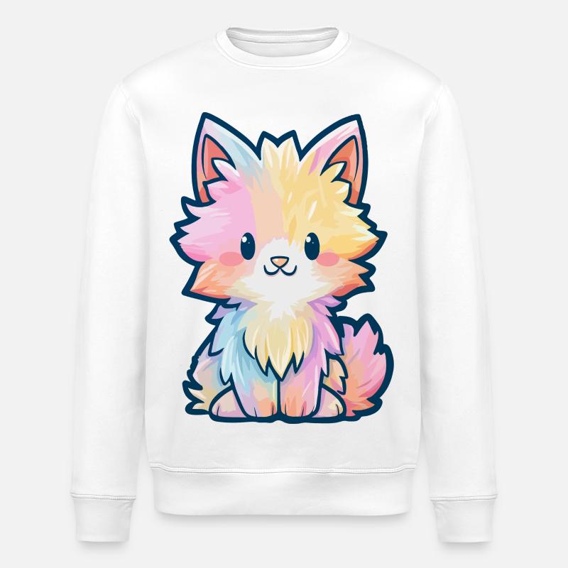 Pastellfarbenes Regenbogen-Flaum-Kätzchen - Stanley/Stella Unisex Bio-Sweatshirt ROLLER - Weiß