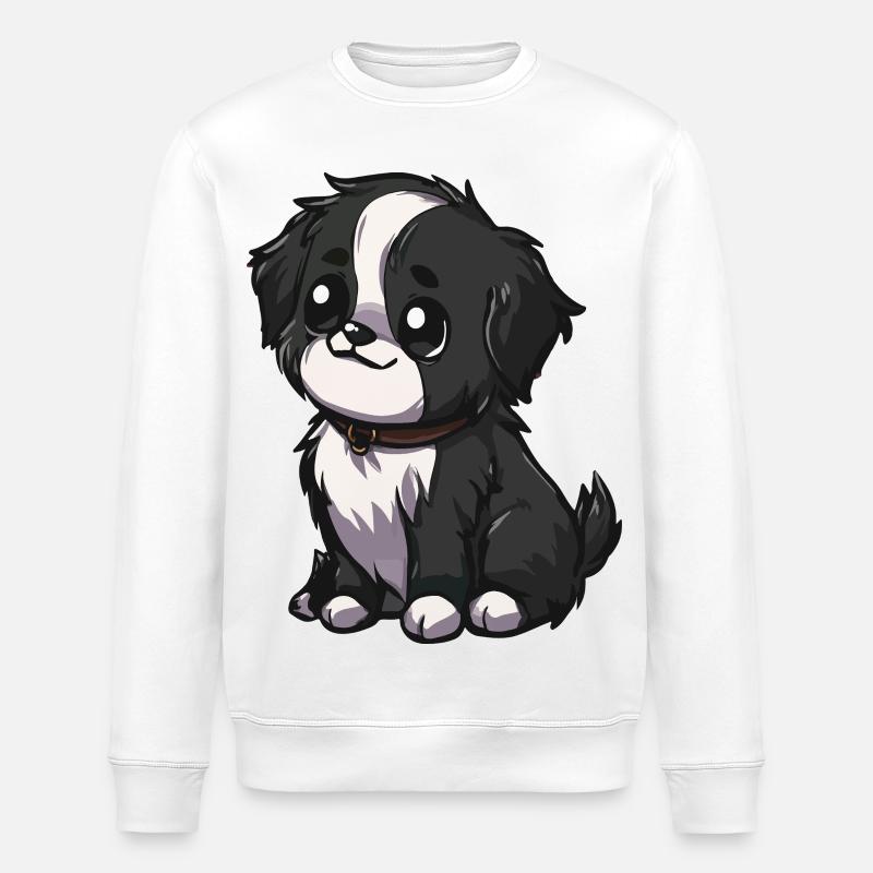 Chiot Kawaii Noir Blanc - Sweat bio ROLLER Stanley/Stella Unisexe - blanc