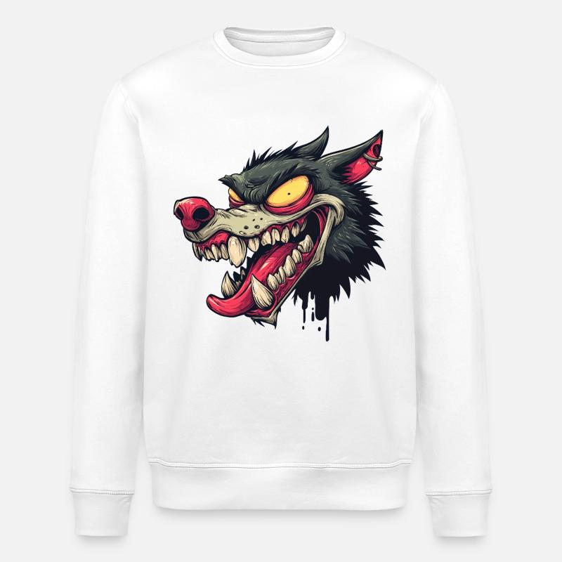 Ferocious Graffiti Wolf Head - Stanley/Stella ROLLER Unisex Organic Sweatshirt - white