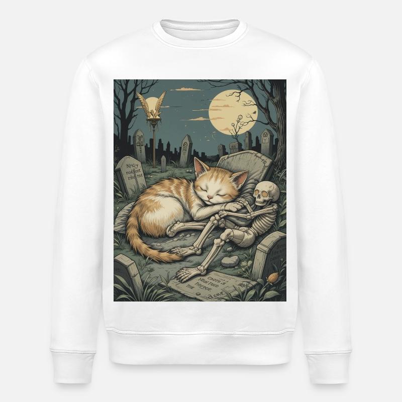 Moonlit Graveyard Kitten - Stanley/Stella ROLLER Unisex Organic Sweatshirt - white