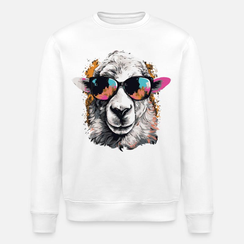 Cooles Schaf mit Sonnenbrille - Stanley/Stella Unisex Bio-Sweatshirt ROLLER - Weiß