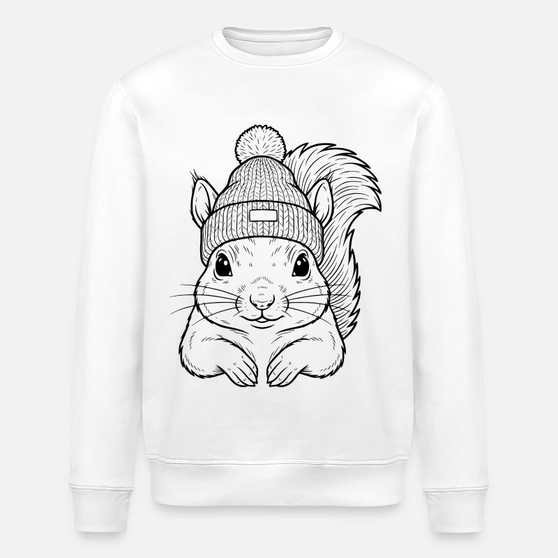 Süßes Eichhörnchen mit Mütze - Stanley/Stella Unisex Bio-Sweatshirt ROLLER - Weiß