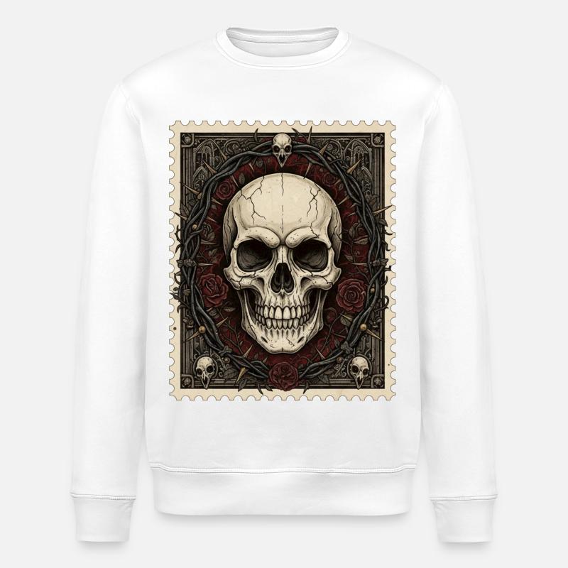Totenschädel Krone aus Rosen Gothic Kunst - Stanley/Stella Unisex Bio-Sweatshirt ROLLER - Weiß