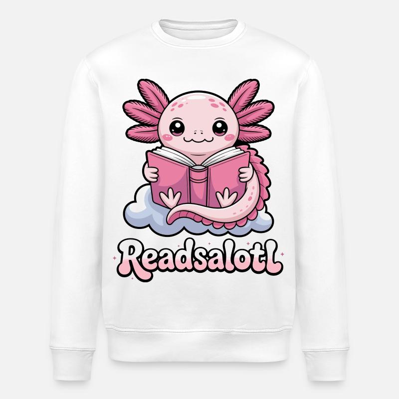 Readsalotl Axolotl-Lesebücher - Stanley/Stella Unisex Bio-Sweatshirt ROLLER - Weiß