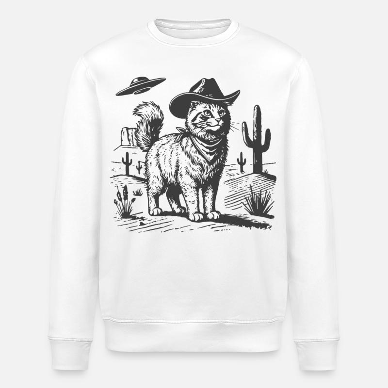 Cowboy-Katze in der Sci-Fi-Wüste - Stanley/Stella Unisex Bio-Sweatshirt ROLLER - Weiß
