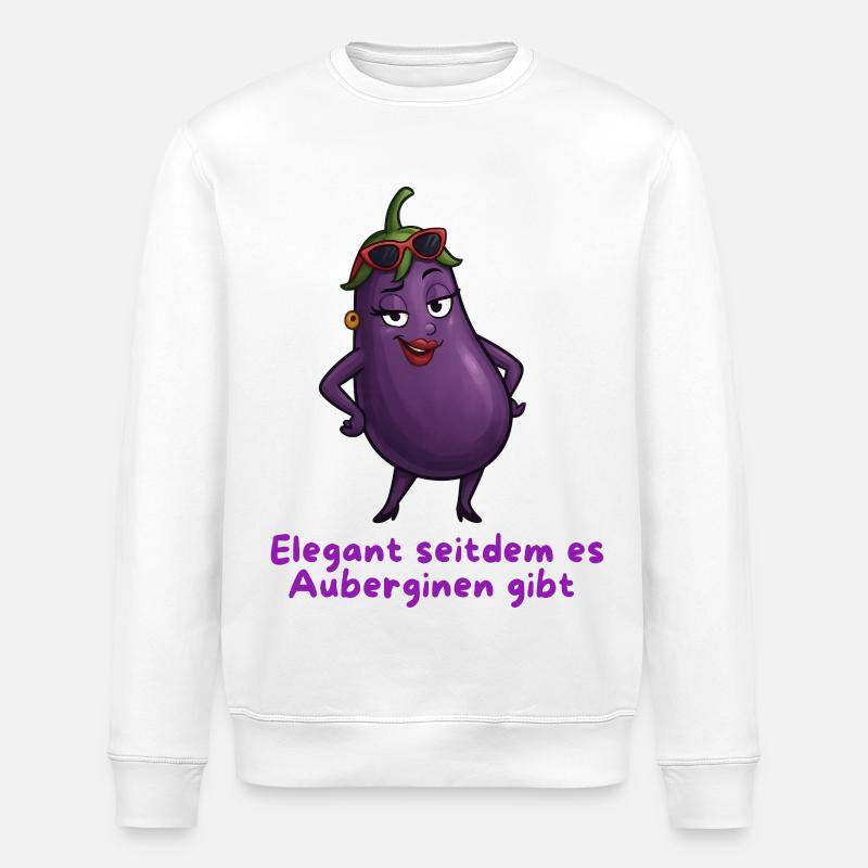 Illustration élégante de motif végétal d’aubergine - Sweat bio ROLLER Stanley/Stella Unisexe - blanc
