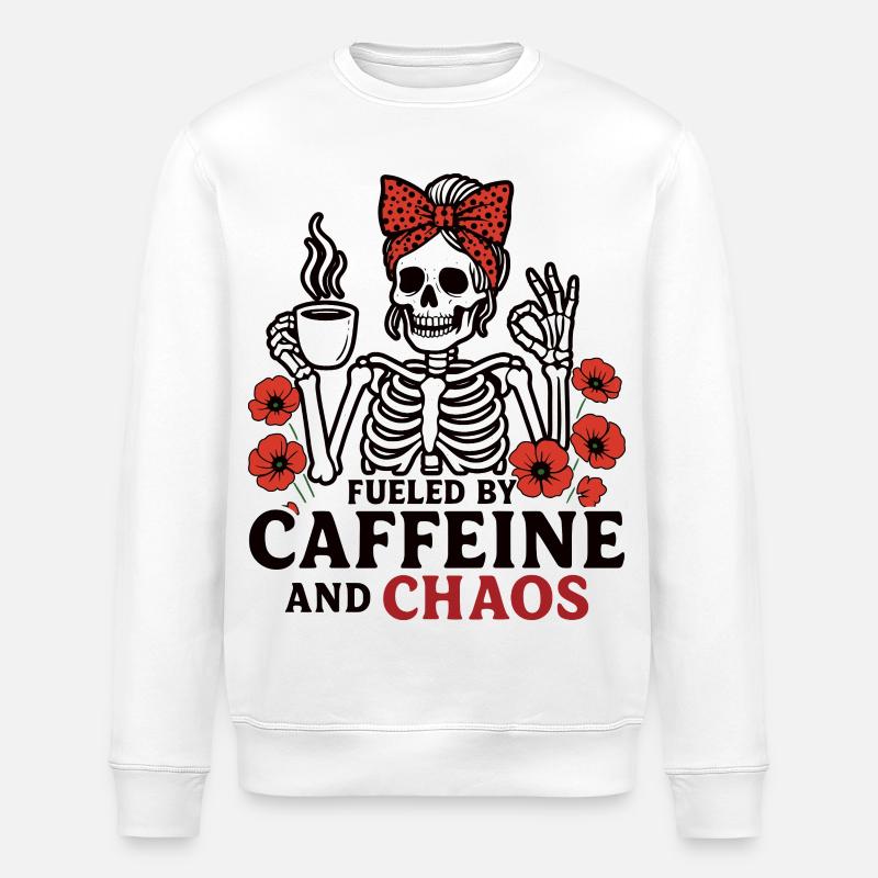 Mère Caféine Maman Squelette Café - Sweat bio ROLLER Stanley/Stella Unisexe - blanc