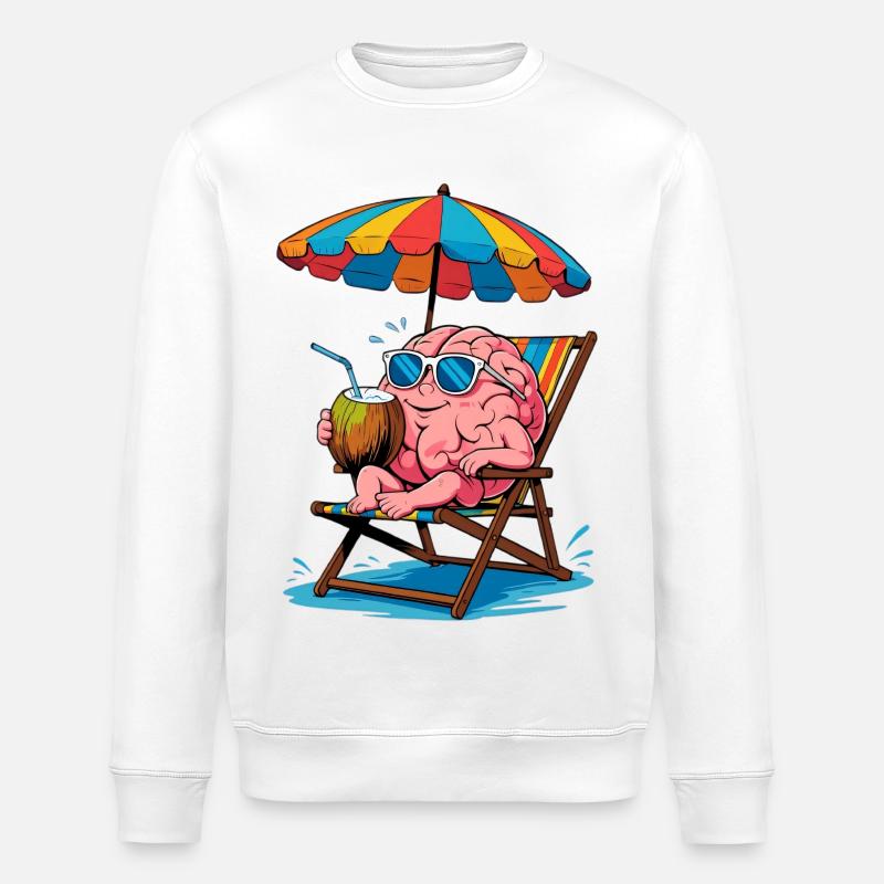 Brain on the beach with cocktail - Stanley/Stella ROLLER Unisex Organic Sweatshirt - white