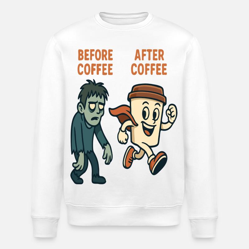 Before Coffee After Coffee - Stanley/Stella ROLLER Unisex Organic Sweatshirt - white