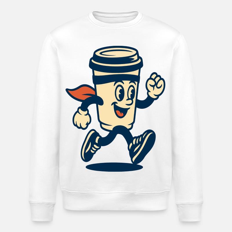 Laufendes Kaffeetassen-Maskottchen - Stanley/Stella Unisex Bio-Sweatshirt ROLLER - Weiß