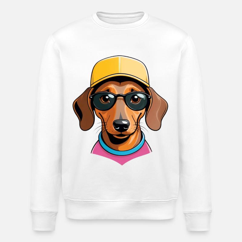 Dackel mit Sonnenbrille Cap Pink - Stanley/Stella Unisex Bio-Sweatshirt ROLLER - Weiß