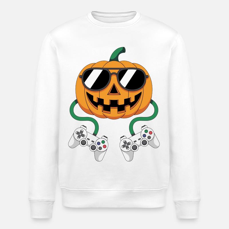 Gamer Halloween Gaming Kürbis Mit Controller - Stanley/Stella Unisex Bio-Sweatshirt ROLLER - Weiß