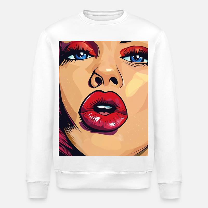 Pop-Art Lippenstift Blick - Stanley/Stella Unisex Bio-Sweatshirt ROLLER - Weiß