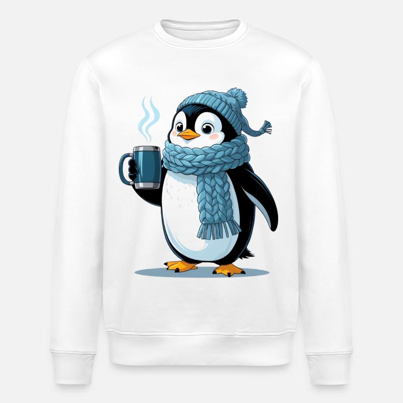 Cuddly penguin with blue cap - Stanley/Stella ROLLER Unisex Organic Sweatshirt - white