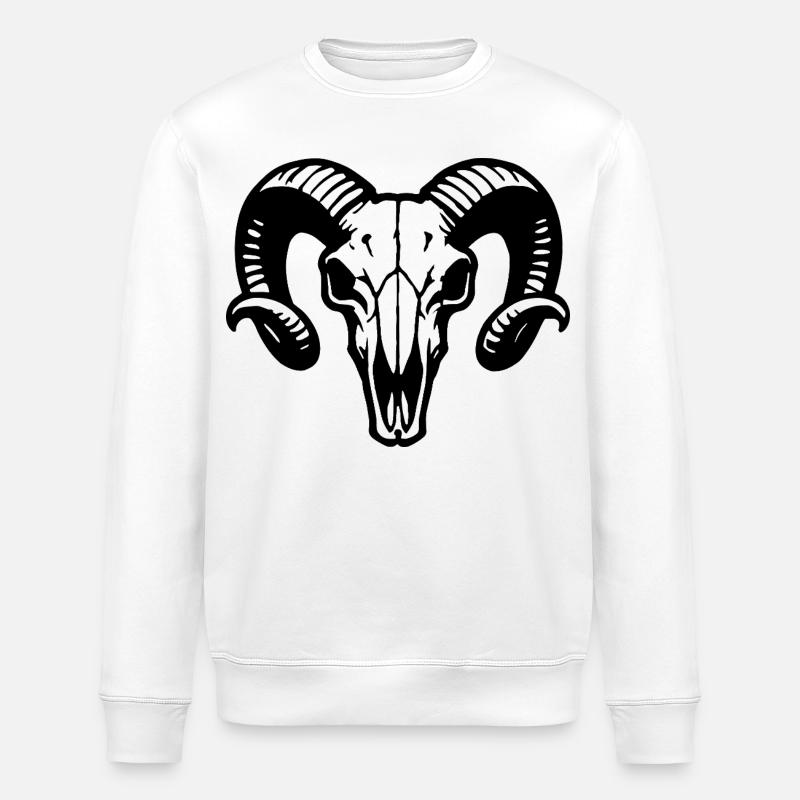 Widderkopf Schädel mit Hörnern - Rammbock - Stanley/Stella Unisex Bio-Sweatshirt ROLLER - Weiß