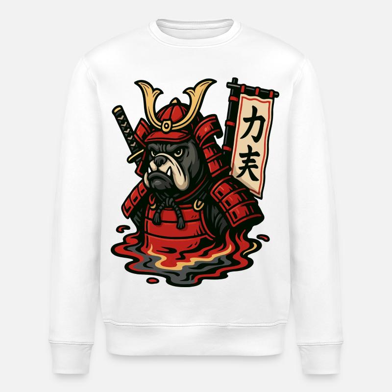 Samurai-Bulldogge in feuriger Rüstung - Stanley/Stella Unisex Bio-Sweatshirt ROLLER - Weiß