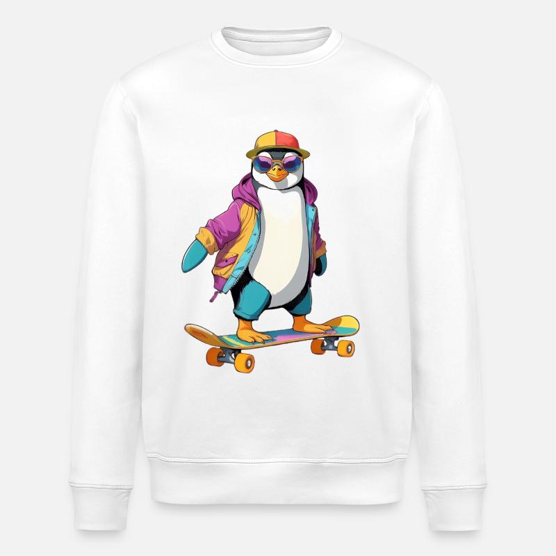 Pingouin Skateboard Look Neon - Sweat bio ROLLER Stanley/Stella Unisexe - blanc