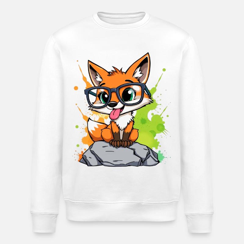 Brillenfuchs auf Stein - Stanley/Stella Unisex Bio-Sweatshirt ROLLER - Weiß