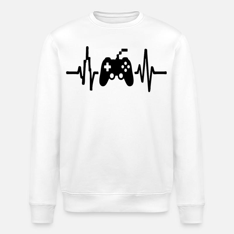 Heartbeat Gamer, Gamecontroller Strichzeichnung Design - Stanley/Stella Unisex Bio-Sweatshirt ROLLER - Weiß