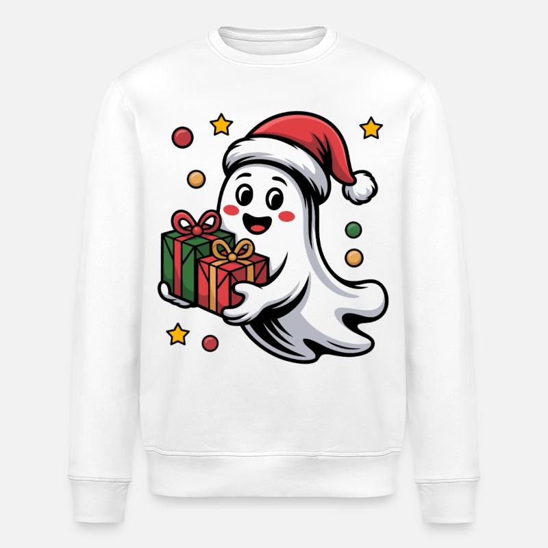 Weihnachtsgeist mit Geschenk - Stanley/Stella Unisex Bio-Sweatshirt ROLLER - Weiß