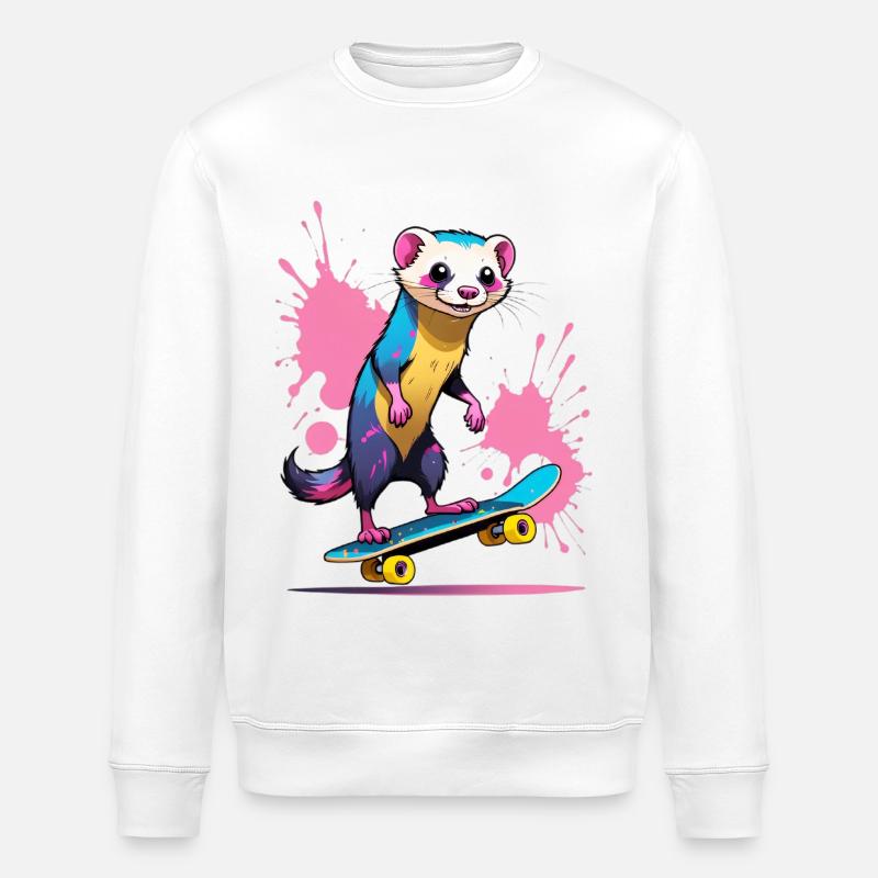 Buntes Skateferret Farbspritzer - Stanley/Stella Unisex Bio-Sweatshirt ROLLER - Weiß